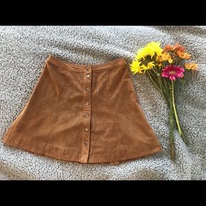 Brown suede a-line button up skirt with lining